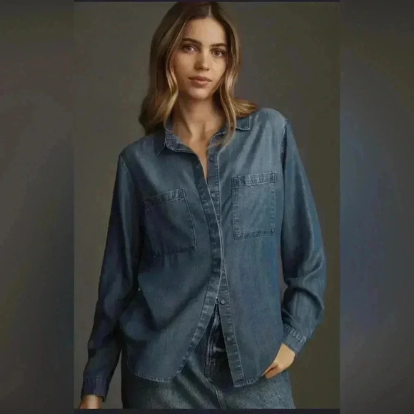 ANTHROPOLOGIE Cloth & Stone 100% Tencel Chambray Denim Button down shirt - Picture 1 of 6